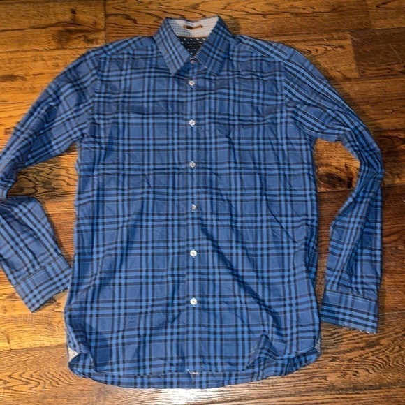 Ted Baker Plaid Blue Long Sleeve Button Down Shirt - Picture 1 of 5